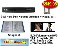Dual Hard Disk Karaoke Jukebox with vietnamese dvd and english songs 